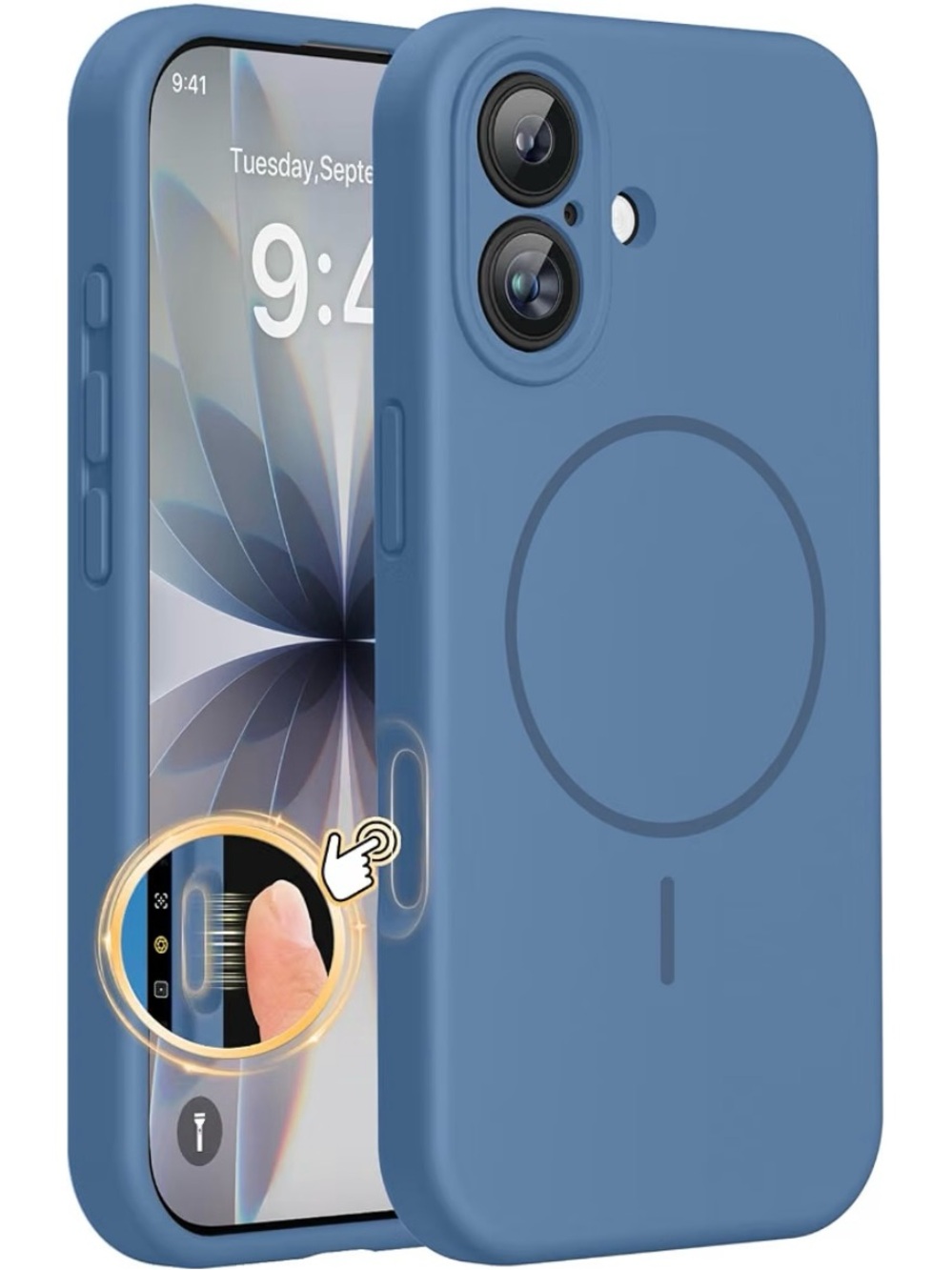 Glass Blue Magnetic-Compatible Silicone Phone Case with Tactile Button iPhone 17